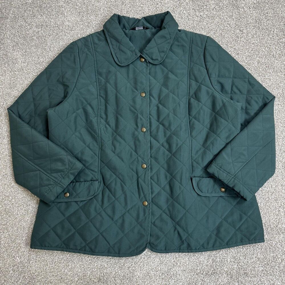 Bm Jacket Womens Large Green Quilted Snap Front Pockets Lined Cozy Bomber Fall